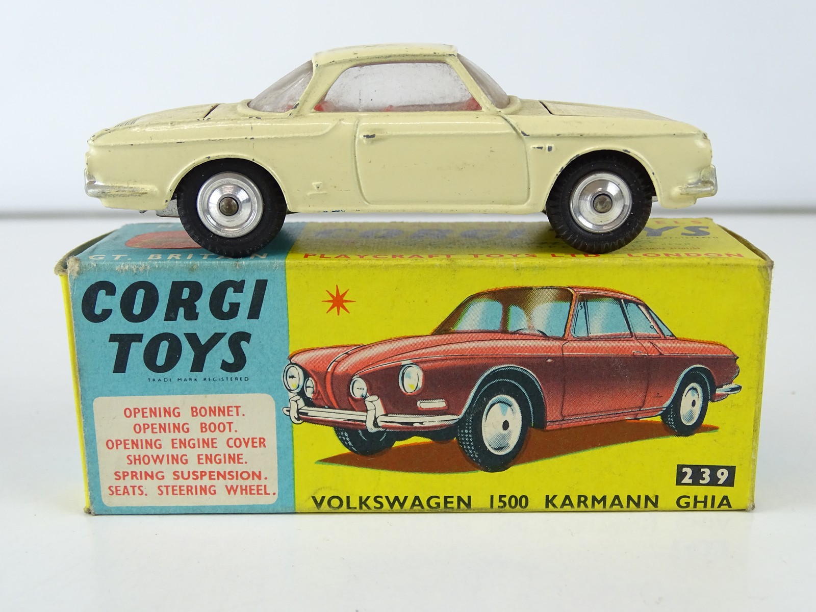 1960s Corgi Toys Volkswagen 1500 Karmann Ghia #239 Rare Beige - Near MINT -  collectors item