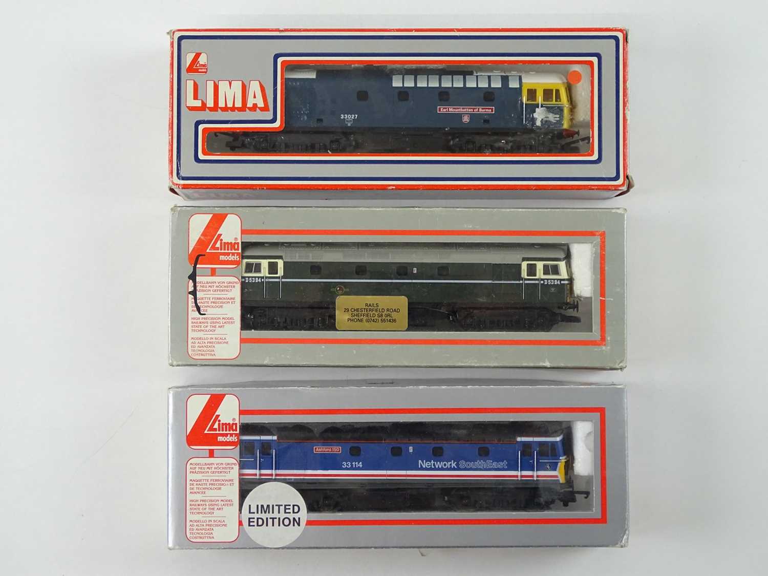 Lot 342 - A group of LIMA OO Gauge class 33 diesel...