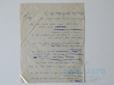 Lot 198 - An original early draft of handwritten lyrics...