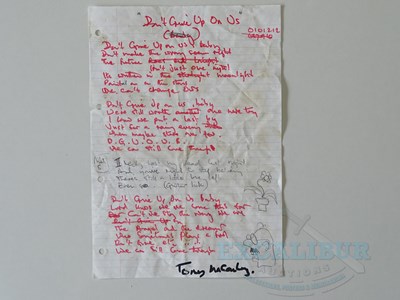 Lot 199 - An original handwritten lyric sheet for 'Don't...