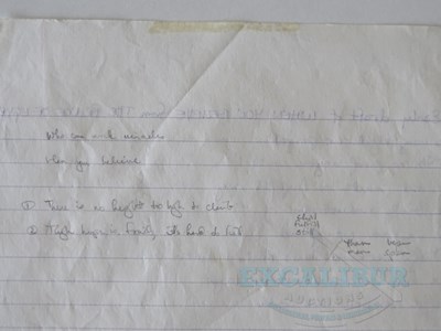 Lot 202 - An original handwritten page of lyrics for...