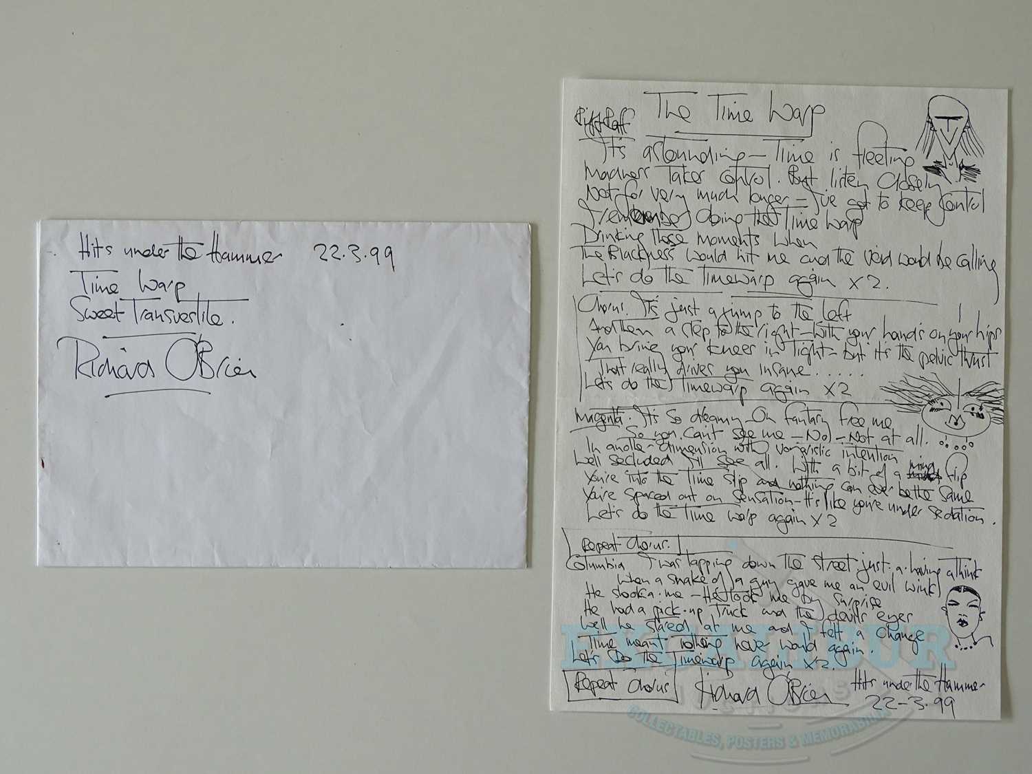 Lot 237 - A handwritten page of lyrics for 'The Time...