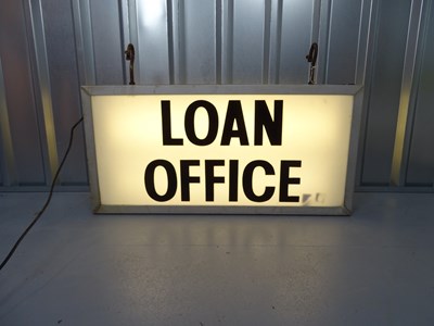 Lot 1 - LOAN OFFICE - (37" x 18" x 7") pawn shop electric light up (working not PAT tested) double sided hanging sign circa 1960s / 70s