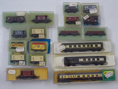 Lot 237 - A group of N gauge wagons and coaches by...