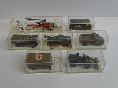 Lot 49 - A group of MAJORETTE military vehicles all in...