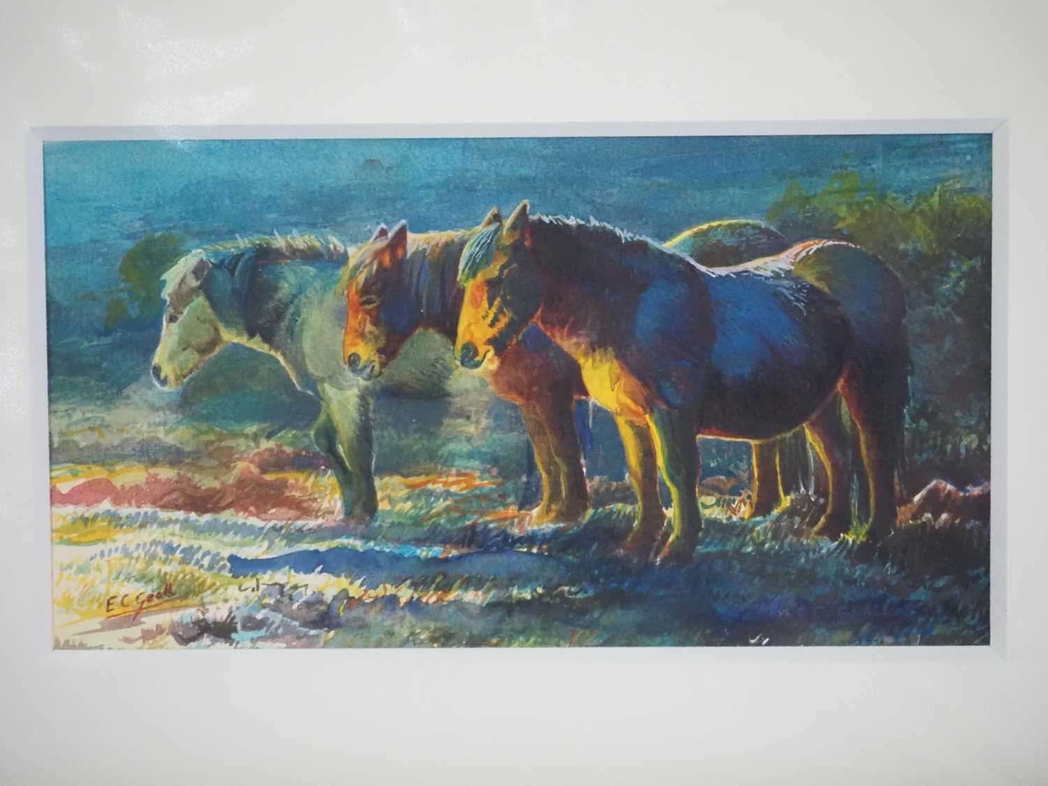 Lot 47 - Elaine C Geall 'WINTER LIGHT NEW FOREST PONIES'...