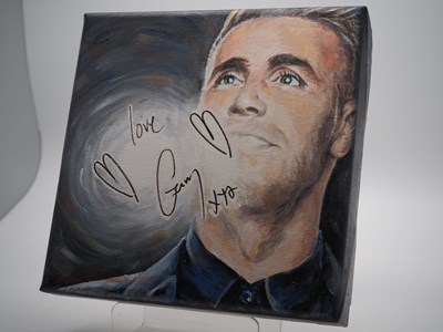 Lot 87 - GARY BARLOW signed canvas with artwork added...