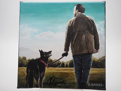 Lot 138 - Ricky Gervais signed canvas with artwork added...