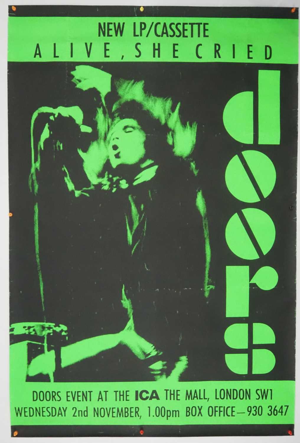 Lot 540 - THE DOORS 'Alive, She Cried' 60" x 40" concert...