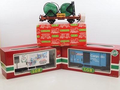 Lot 624 - A group of LGB G scale wagons comprising 4002,...