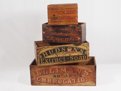 Lot 242 - Wooden advertising boxes Elliman's Royal...