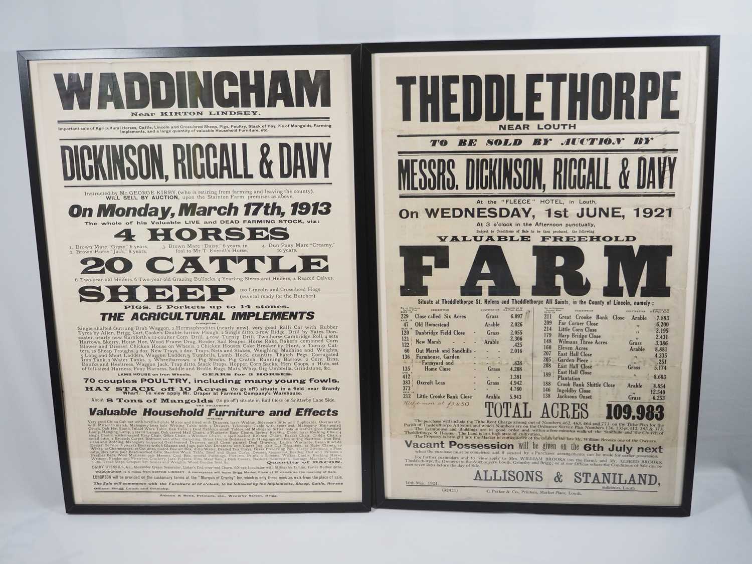 Lot 254 - Two framed agricultural auction advertising...