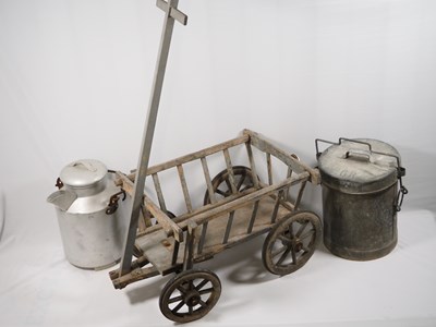 Lot 284 - Vintage miniature wooden wagon and two...