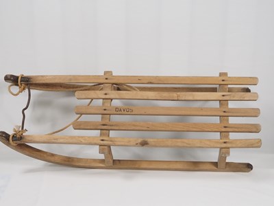 Lot 381 - Vintage Davos wooden sledge.