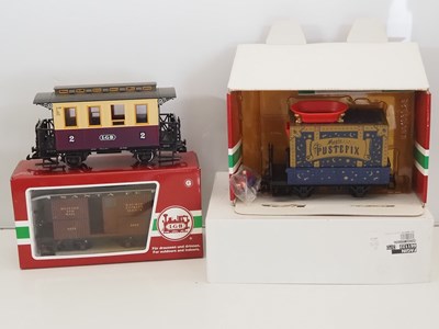 Lot 620 - A group of LGB G scale wagons and coach to...