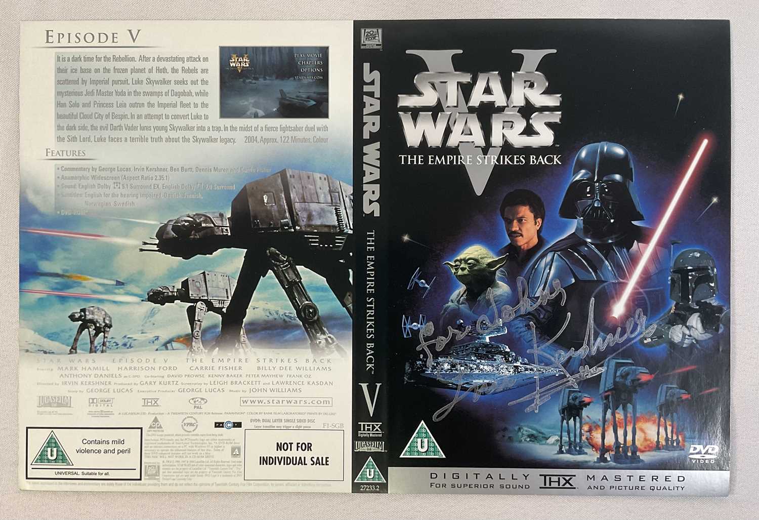 Lot 396 - An autographed DVD sleeve for STAR WARS...