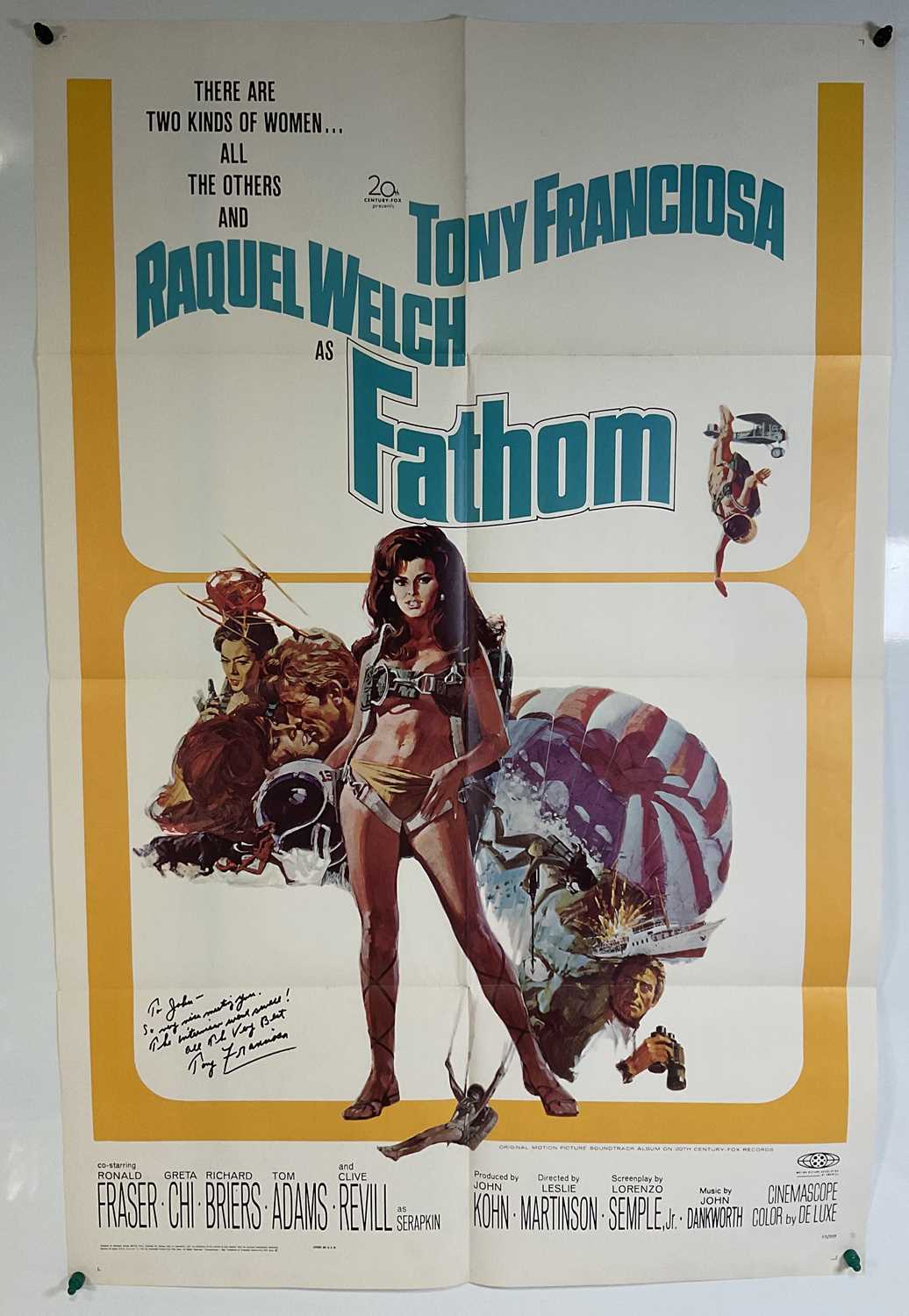 Lot 289 - An autographed FATHOM (1967) US One Sheet...