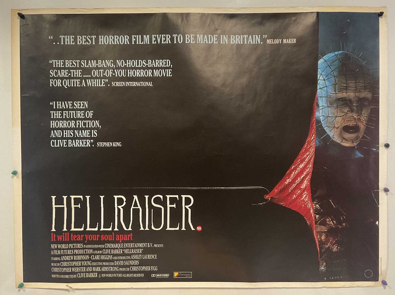 Lot 110 - HELLRAISER (1987) UK Quad theatrical film...