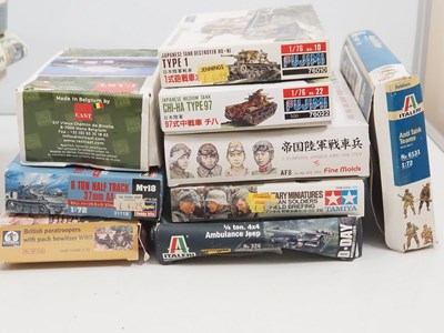 Lot 224 - A group of unbuilt plastic military vehicle...