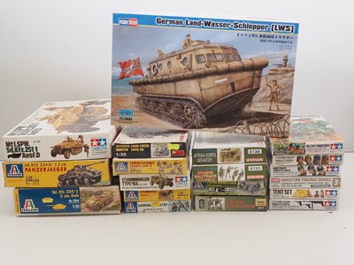 Lot 231 - A group of unbuilt plastic military vehicle...