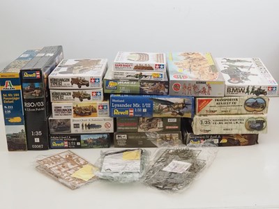 Lot 232 - A group of unbuilt plastic military vehicle...