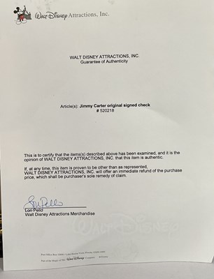 Lot 383 - AUTOGRAPHS - A JIMMY CARTER signed cheque...