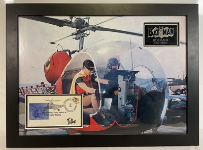 Lot 334 - A BOB KANE signed envelope framed in a BATMAN...