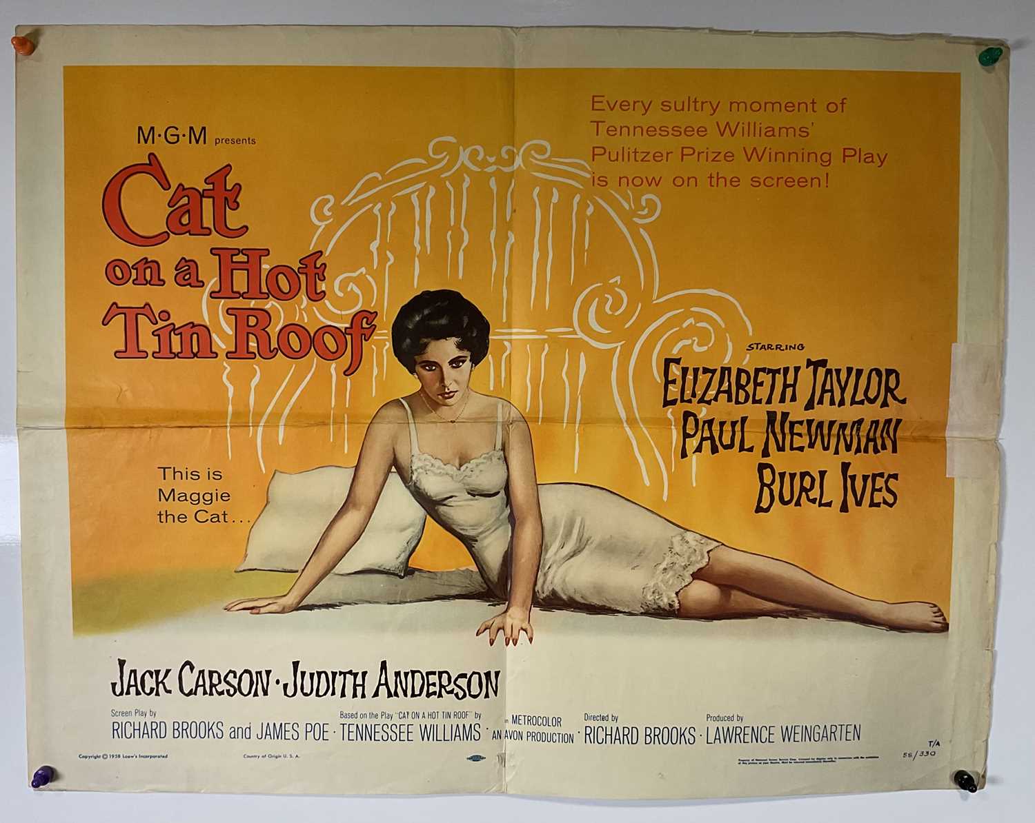 Lot 58 - CAT ON A HOT TIN ROOF (1958) US half sheet...