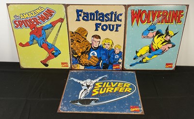 Lot 152 - A group of tinplate Marvel character signs...