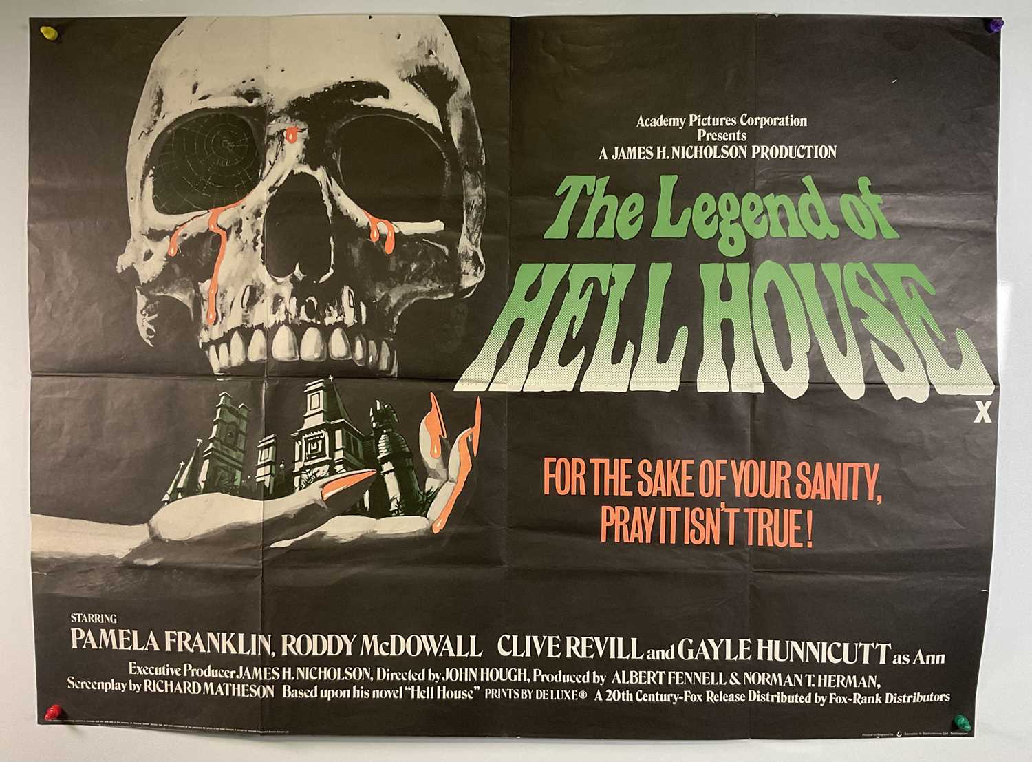 Lot 279 - THE LEGEND OF HELL HOUSE (1973) UK Quad film...