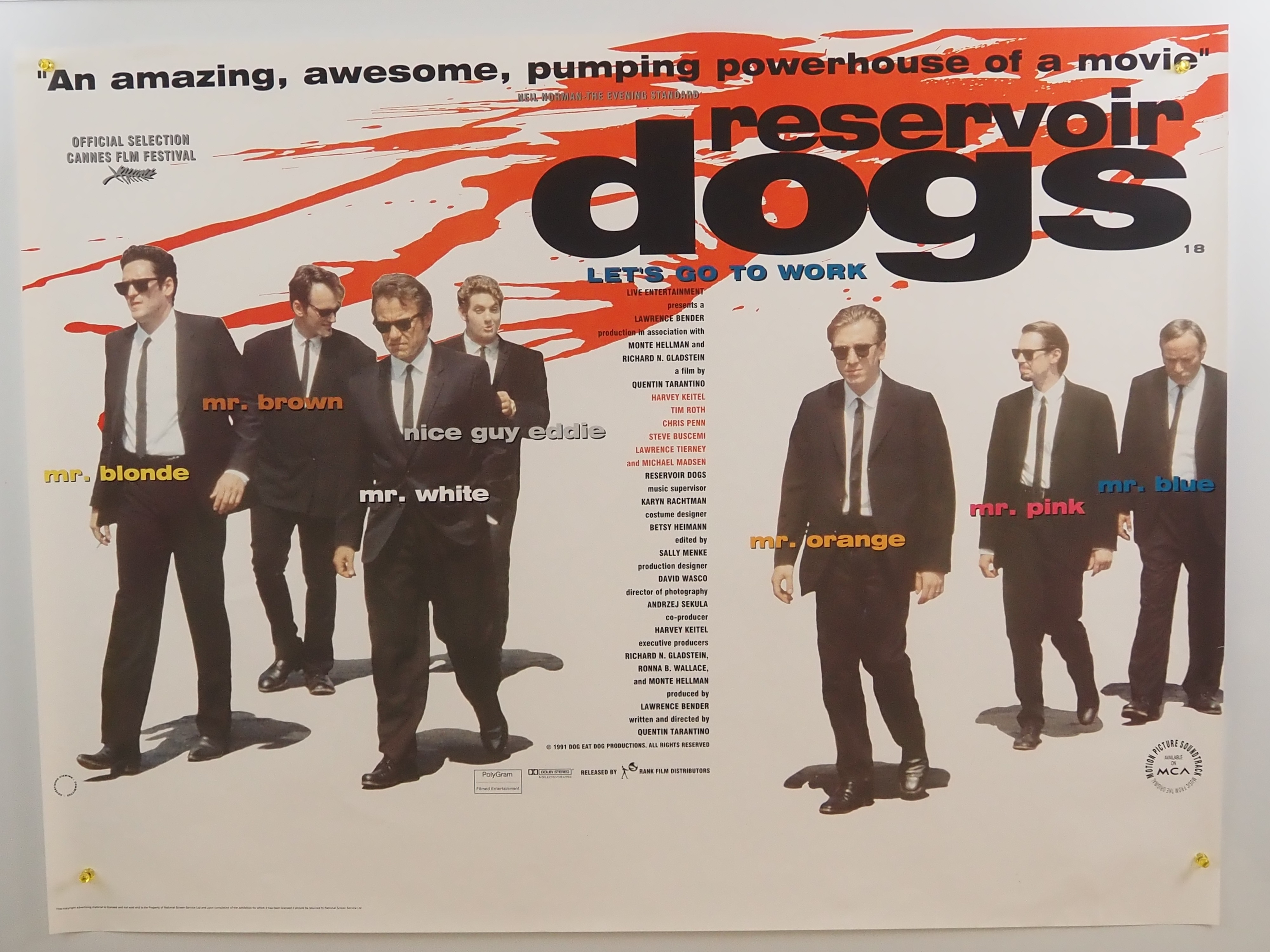 Lot 75 - RESERVOIR DOGS (1992) - UK Quad film poster レザボア