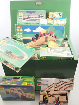 Lot 279 - A large wooden chest full of BRIO wooden play...