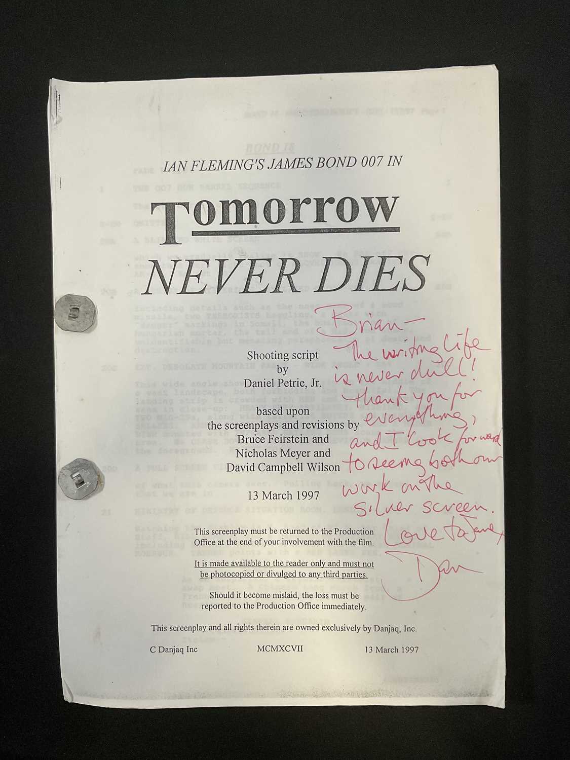 Lot 233 - A shooting script for the 18th JAMES BOND...