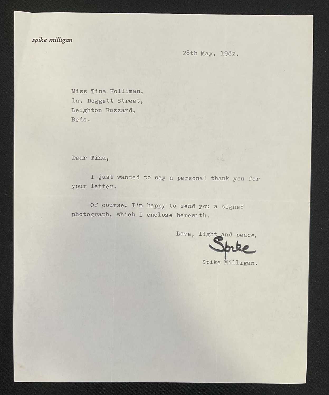 Lot 410 - A SPIKE MILLIGAN autographed typed letter...