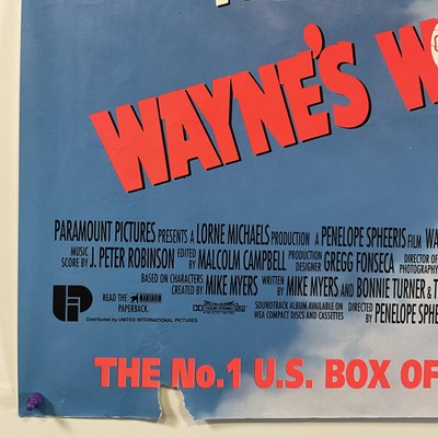 Lot 6 - WAYNE'S WORLD (1992) UK Quad film poster - the...