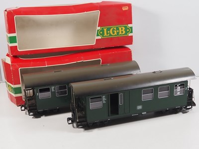 Lot 87 - A pair of LGB G scale German outline bogie...