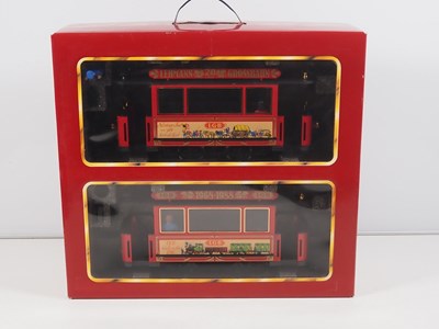 Lot 91 - An LGB G Scale twin tram car and trailer set -...