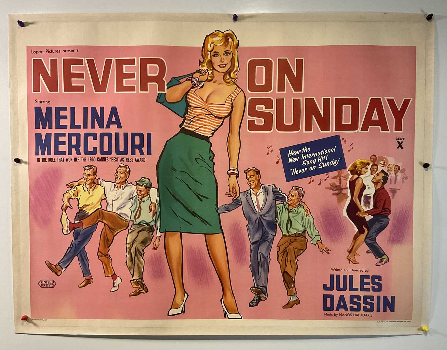 Lot 82 - NEVER ON SUNDAY (1960) UK Quad film poster,...
