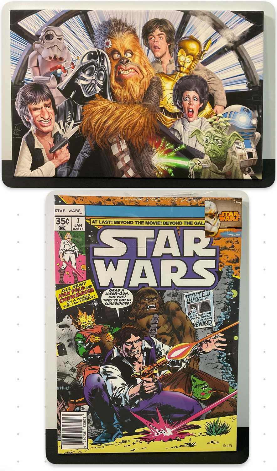 Lot 764 - A STAR WARS caricature canvas painting signed...