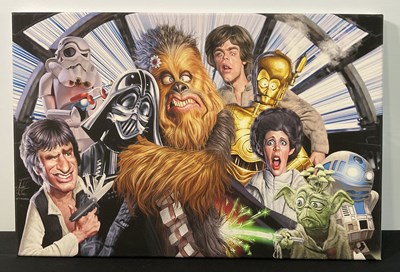 Lot 764 - A STAR WARS caricature canvas painting signed...