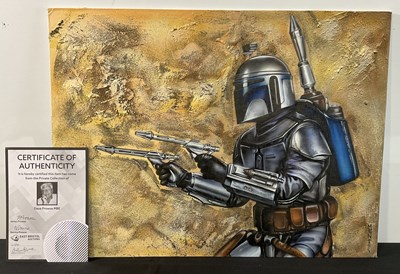Lot 806 - A texturised STAR WARS painting of JANGO FETT...