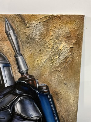 Lot 806 - A texturised STAR WARS painting of JANGO FETT...