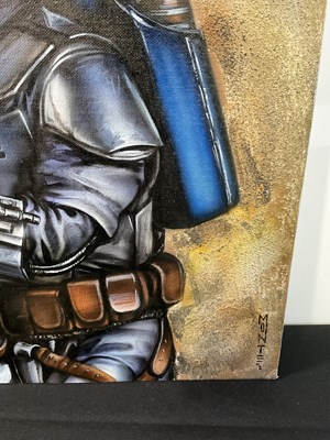 Lot 806 - A texturised STAR WARS painting of JANGO FETT...