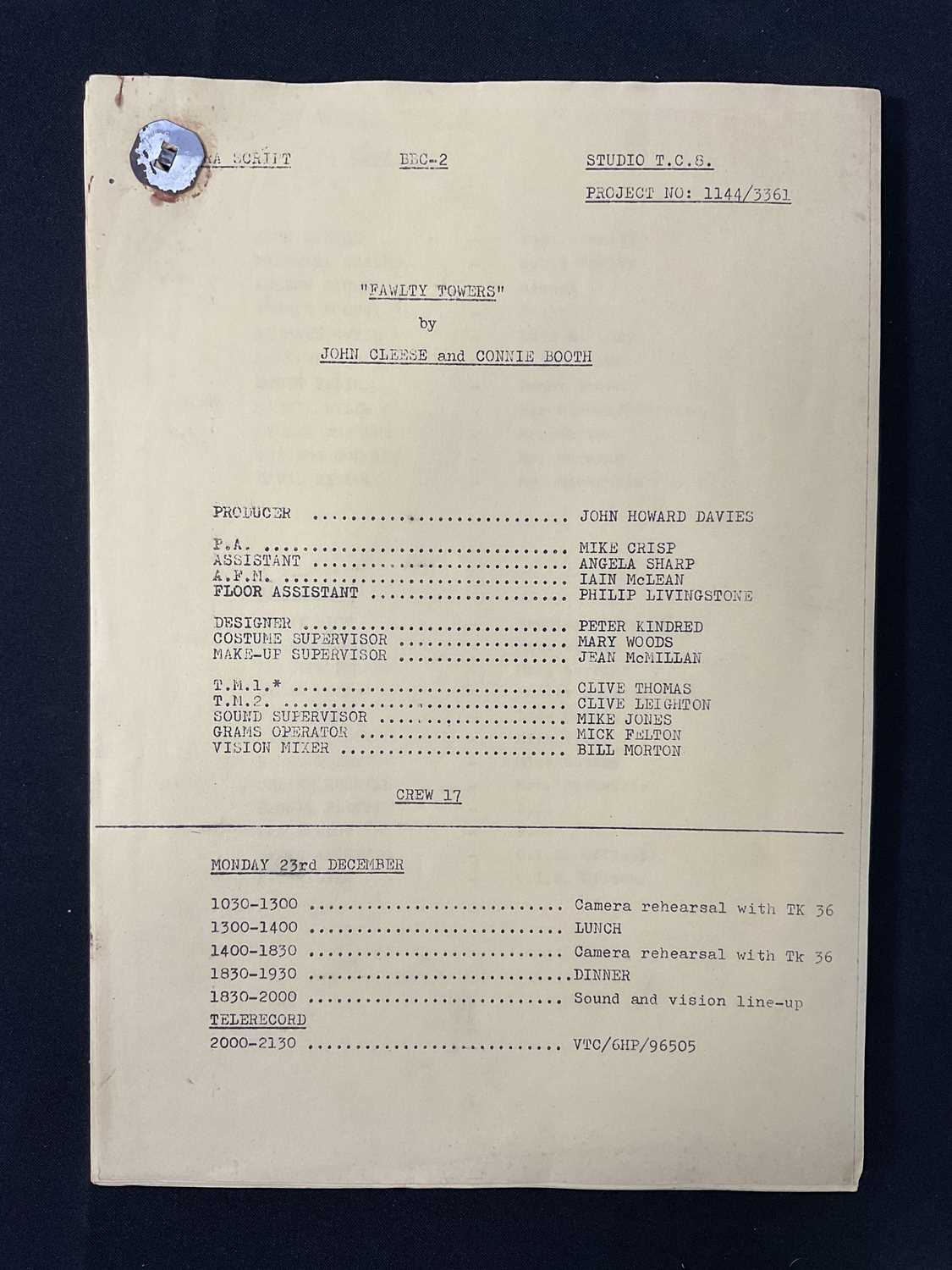 Lot 437 - FAWLTY TOWERS (1975) An original camera script...
