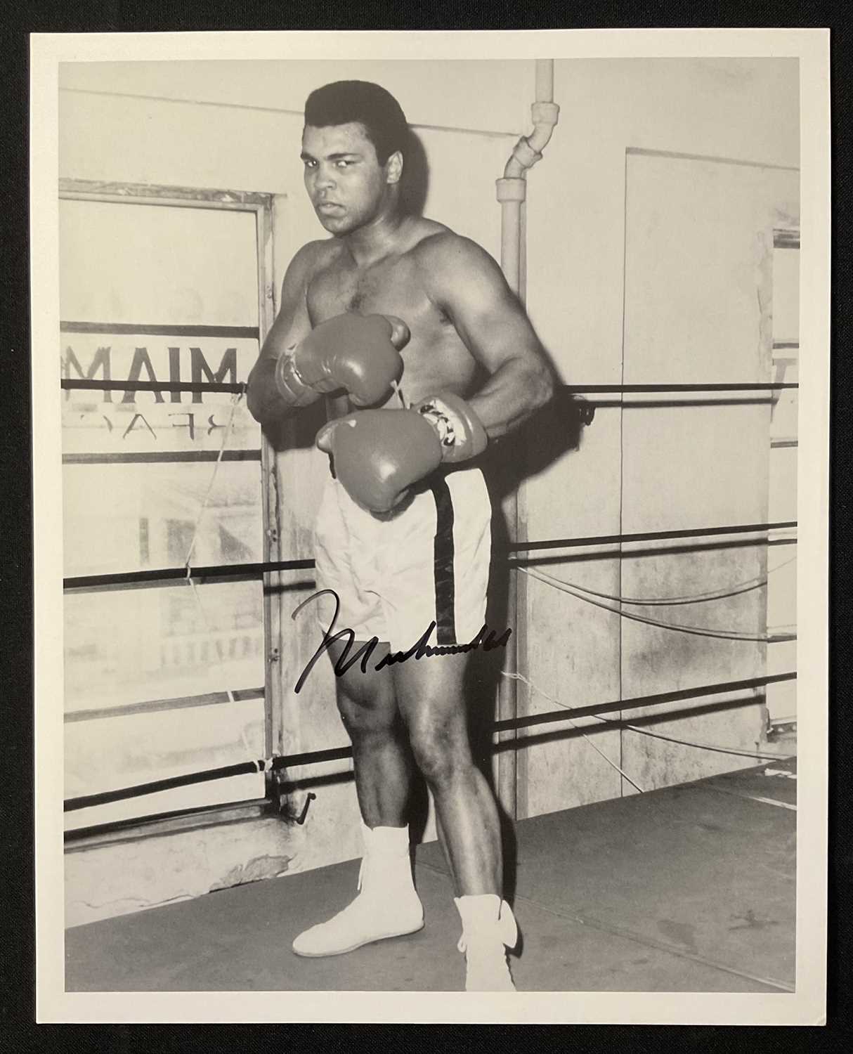 Lot 569 - MUHAMMAD ALI - An autographed 8" x 10" black...