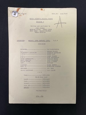 Lot 429 - Three original camera scripts for MONTY PYTHON'...