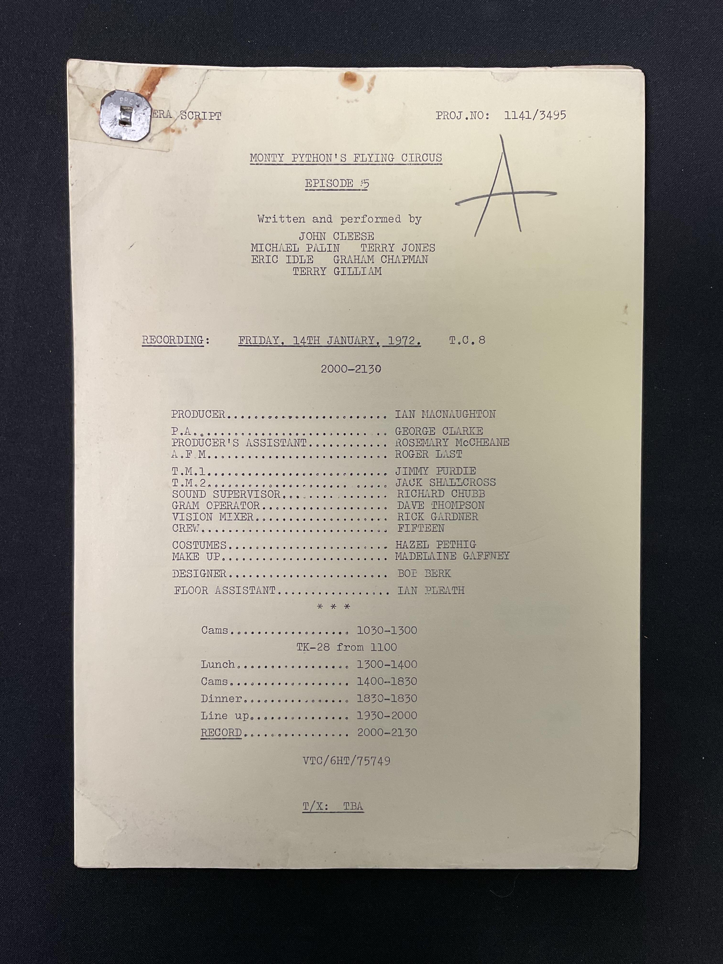 Lot 429 - Three original camera scripts for MONTY