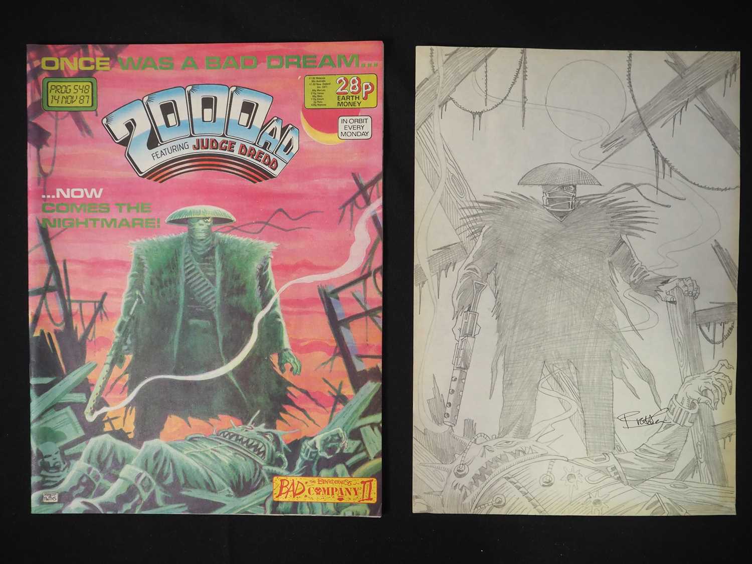 Lot 200 - BRETT EWINS SIGNED PENCIL SKETCH / 2000AD PROG...