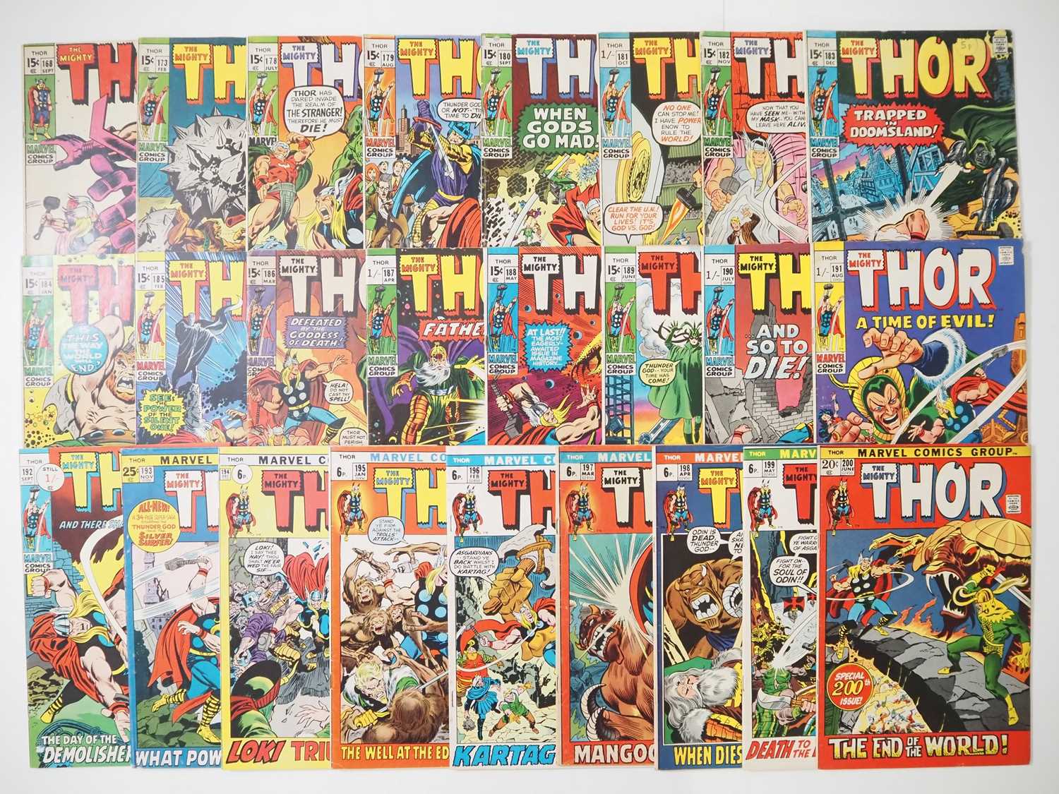 Lot 266 - THE MIGHTY THOR #168, 173, 178-200 (25 in Lot)...