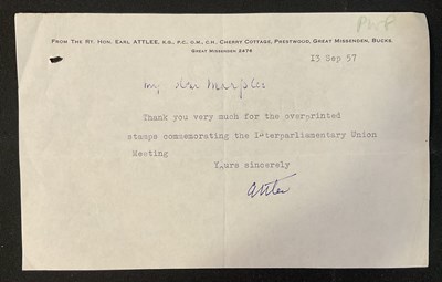 Lot 503 - CLEMENT ATTLEE - Signed one page letter from...